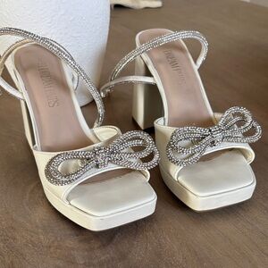 Cream Heels with Silver Rhinestone